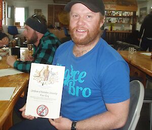 Kiwi Greg with his "citizenship certificate"