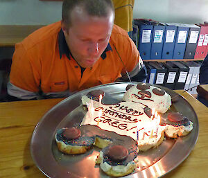 Recent birthdays: Greg with birthday cake (thanks Benny)
