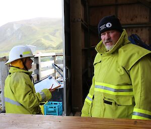 Fire chief Scotty and BA pressure recorder Andrea get ready for the BA challenge