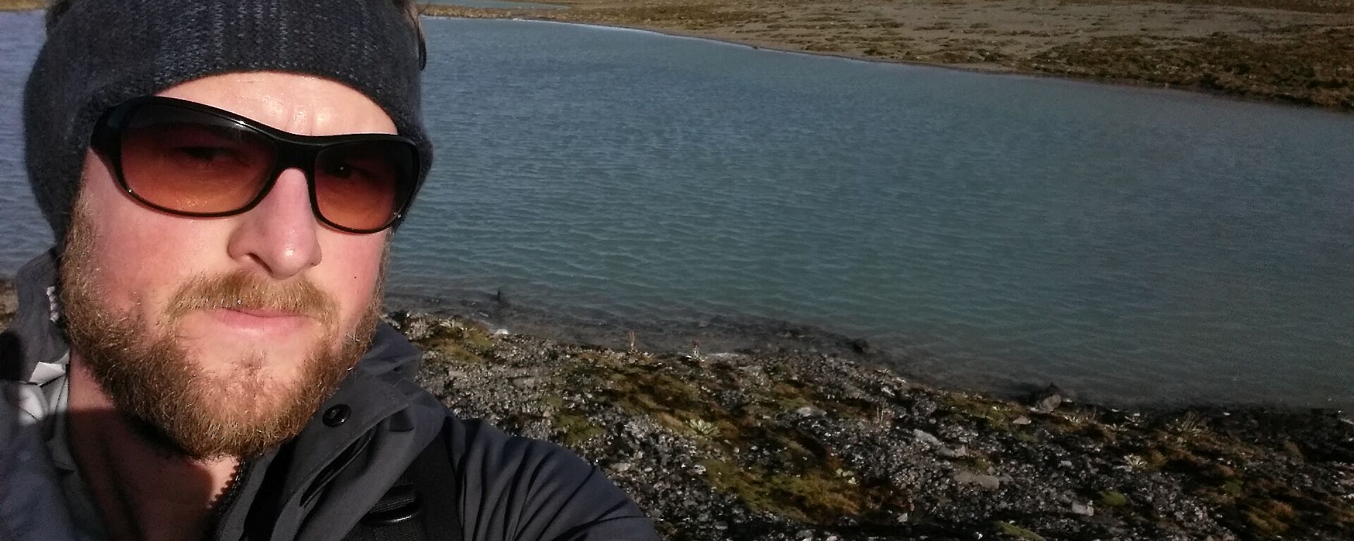 Keon en route to Hurd Point takes a selfie in front of a small lake