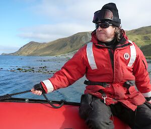 Chef Benny crewing in a zodiac