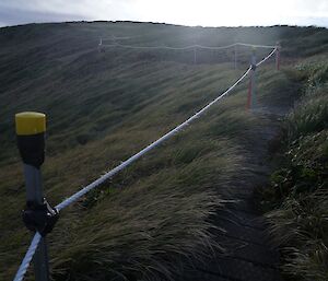 rope and poles up a hill