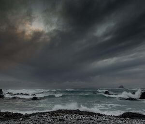 storm clouds offshore on west coast Macquarie Is