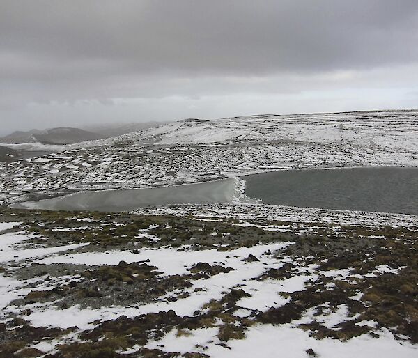 A lake covered in icy