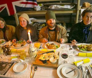 Expeditioners sit down to the gourmet buffet lunch.