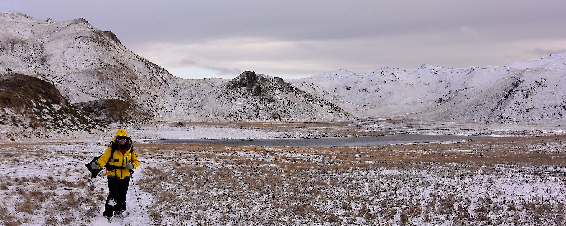 Dr Marion out exploring Macca’s frozen lakes