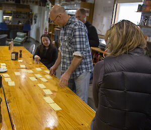 Expeditioners sitting around a table with Post-It notes