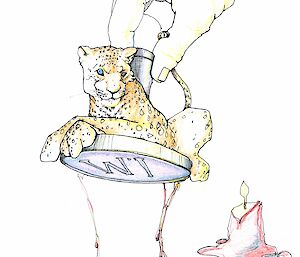 A cartoon of a leopard on the back of a tool for sealing an envelope with wax — a ‘leopard seal'