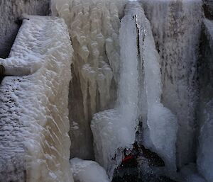 Ice over the spillway of the dam