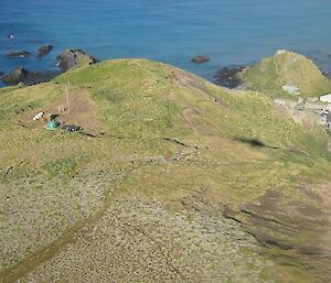 The gree Tsunami emergency shelter on Wireless Hill with Station below