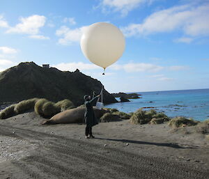 Weather observer Dan launching an ozone sonde