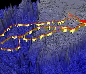 Model image showing the elephant seal track overlaid on subantarctic bathymetry