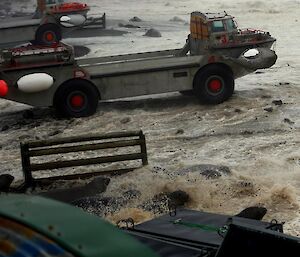 The storm surge pushes up against the rear of the station buildings