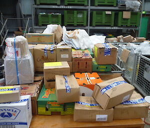 Boxes of produce in green store