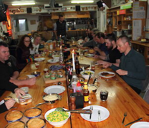 Dinner table set up with canned pies