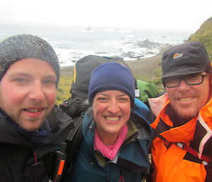 Happy team (Kris, Kim and Chris on West Rock after completing work at this site