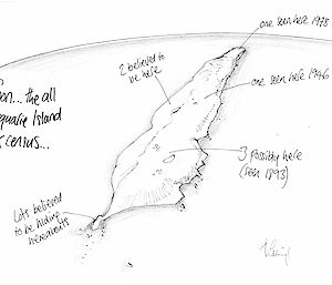 Cartoon of a map of Macca with tick sightings and text “soon…the all Macquarie lsland tick census”