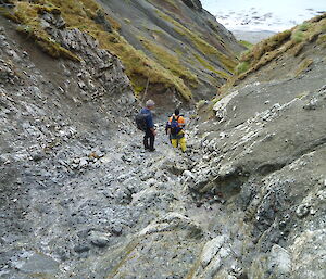 Ian and Tim in the scoured out Gadgets Gully downstream of the dam