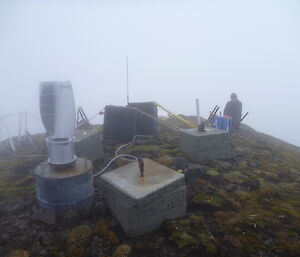 Rob working at the Mt Waite repeater station in the fog