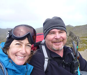 Jac and Rob on the Overland Track walking from Hurd Point to Station on the same day.