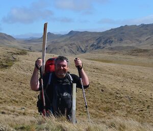 Rob B with a backpack on the plateau