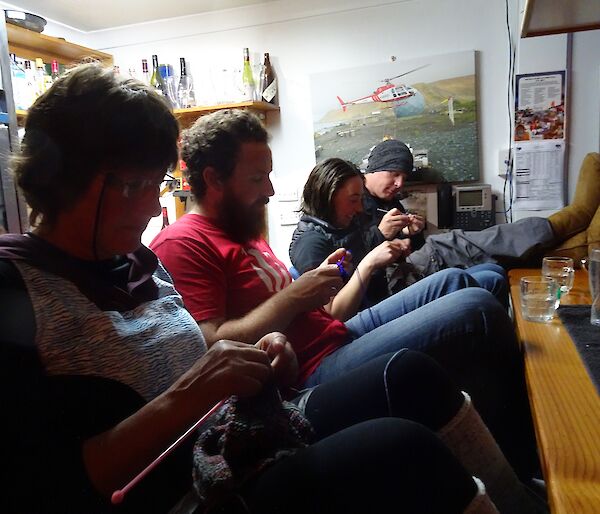 Karen, Jimmy, Jane and Rich crocheting at the bar watching the Men’s singles final.