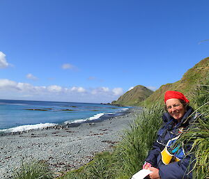 Karen at the Sandy Bay Stellaria site