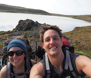 Rowena and Tim with lake in the rear