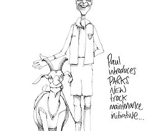 Cartoon of ranger Paul and his track clearing goat