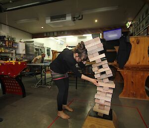 Rowena L playing Giant Jenga