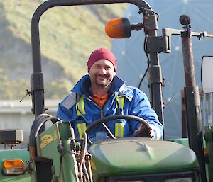 Duncan driving the tractor