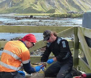 Robbie and Jez water sampling