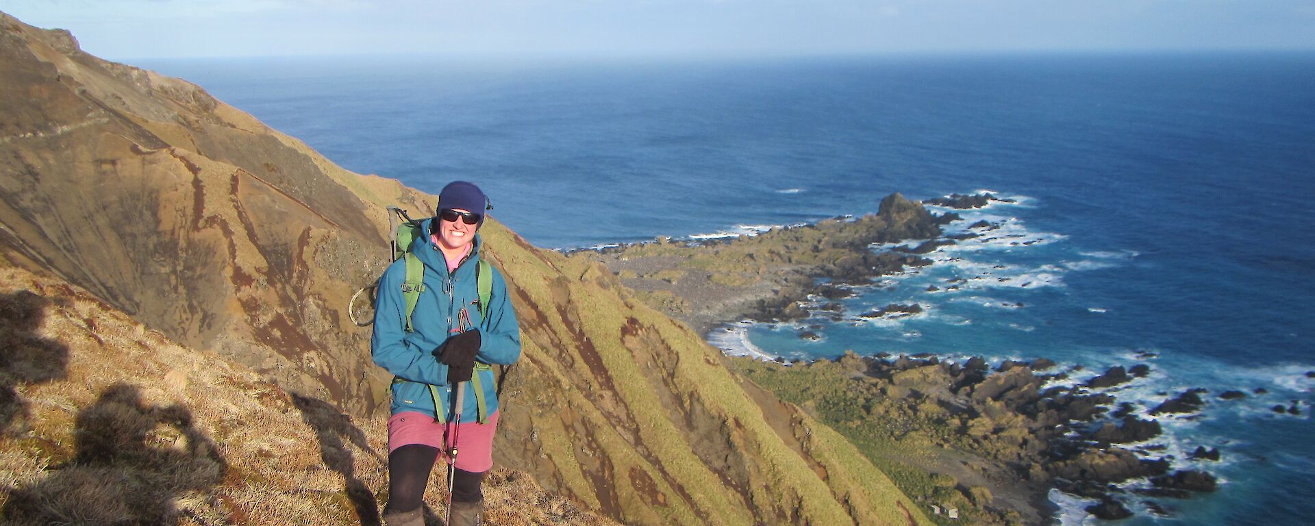 Kim at top of Hurd Point jump down