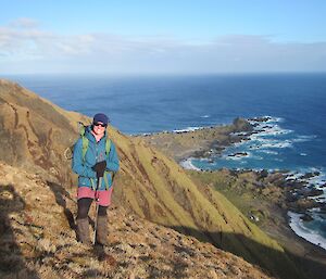 Kim at top of Hurd Point jump down