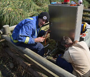 Tim and Mark working on the sewage pump station