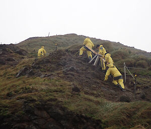 Now further up the hill, awkward tripod style base is visible between the carriers.