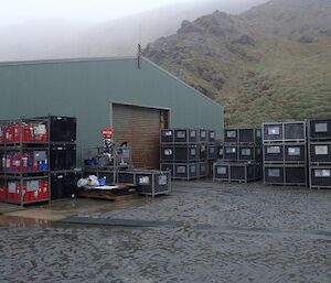 A building with neat rows of containers