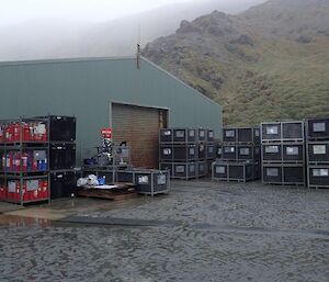 A building with neat rows of containers