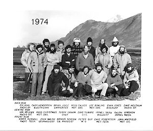A group photo of the expeditioners of the 1974 ANARE