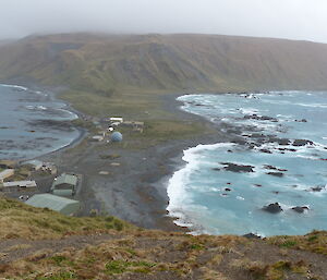 …and the view from Wireless Hill south along the Isthmus this week. A few more seals are present west of the chopper pads, perhaps the greatest change may only just be visible at the seal harem on the southern most western beach. 71 cows counted here as part of the annual elephant seal census. This harem known as RW ( Razorback West) was the location of our first observed pup of the season.