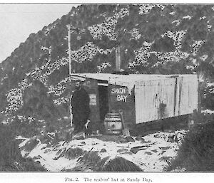 A black and white photo of the hut in 1912