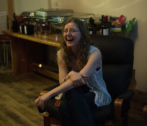 A woman laughing