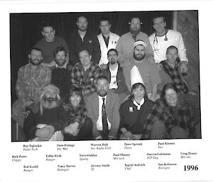 A group photo of the 1996 ANARE winterers