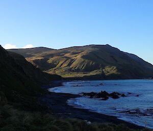 View from the hut along Sandy Bay to the Nuggets in the distance.