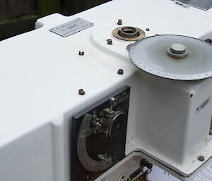 Dobson number 6 nameplate, dial in the right foreground controls the optical wedge and Q2 lever (low foreground) sets mirror position.