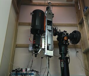The POLAR equipment in its enclosure in the Science Building, with the laser in the centre and receiving telescope to its left