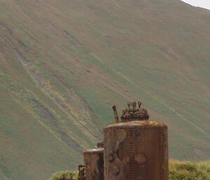 A photo of the digesters, which are rusting, on the Isthmus as they look today.