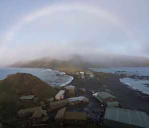 A fogbow over the station viewed from the “golf tee” on Wireless hill. This is actually occurring in a mix of mist and Stratus nebulosus cloud rather than fog.