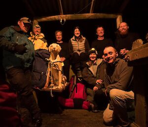 A group shot with Stay Here the mannequin dog