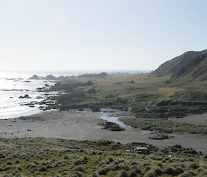 Looking over the sands of Bauer Bay to the northern featherbed.